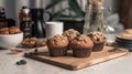 Gluten-free cupcakes on the rustic table. Vegan bakery