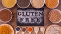 Gluten free diet options - various seeds and products, top view