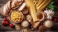 Gluten free food. Various pasta, bread, snacks Generative AI