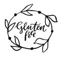 Gluten free hand drawn logo, label with floral frame. Vector illustration eps 10 for food and drink, restaurants, menu