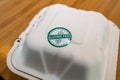Gluten Free Logo on restaurant togo box, takeout food allergy