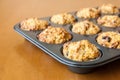 Gluten free muffins on roasting pan Royalty Free Stock Photo