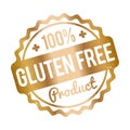 Gluten FREE Product rubber stamp gold on a white background.