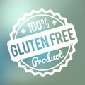 Gluten FREE Product rubber stamp white on a blue bokeh background. Royalty Free Stock Photo