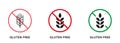 Gluten Free Silhouette Icon Set. No Gluten Food. Allergic on Wheat Sign Collection. Allergy Wheat Forbidden Symbol