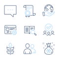 Gluten free, Web settings and Users icons set. Blog, Santa sack and Search text signs. Vector