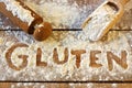 Gluten word with wood background