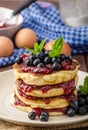 Glutten-free pancakes with jam and blueberries