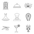 Gluttony icons set, outline style