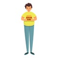 Gluttony student burger icon, cartoon style