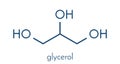 Glycerol glycerin molecule. Produced from fat and oil triglycerides. Used as sweetener, solvent and preservative in food and.