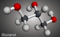 Glycerol, glycerine molecule. Molecular model. 3D rendering