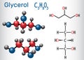 Glycerol glycerine molecule. Structural chemical formula and m