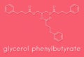 Glycerol phenylbutyrate urea cycle disorder drug molecule. Skeletal formula.