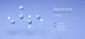 Glycolic acid, Alphahydroxy Acid, hydroacetic, hydroxyacetic. Molecular structure 3d rendering, Structural Chemical Formula and