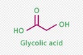 Glycolic acid chemical formula. Glycolic acid structural chemical formula isolated on transparent background.