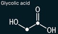 Glycolic acid, hydroacetic or hydroxyacetic acid, C2H4O3 molecule. It is alpha-hydroxy acid, AHA. Skeletal chemical formula on