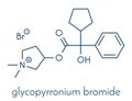 Glycopyrronium bromide glycopyrrolate COPD drug molecule. Has additional medical uses as well. Skeletal formula.