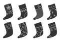 Glyph Christmas sock Santa stocking vector set Royalty Free Stock Photo