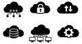 Glyph cloud computing icon set featuring network, security, data, and service elements for technology concepts Royalty Free Stock Photo