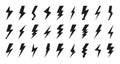 Glyph lightning bolt icon flash power vector set