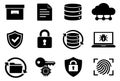 Glyph style cybersecurity icons set featuring padlocks, shields, data, and cloud for digital security concepts Royalty Free Stock Photo