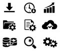 Glyph technology icon set featuring data management, cloud computing, and settings for web interfaces Royalty Free Stock Photo