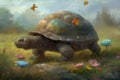 A Glyptodon chasing a erfly in a colorful meadow.. AI generation