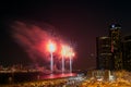 GM Renaissance Center during the Freedom Festival Fireworks along the picturesque Detroit Riverfront