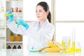 Gmo chemistry researchers observing indicator color shift Royalty Free Stock Photo