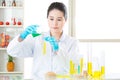 Gmo food chemistry researchers observing indicator color shift Royalty Free Stock Photo