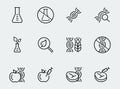 GMO food related icons in thin line style
