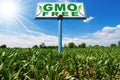 GMO Free - Billboard in a Corn Field Royalty Free Stock Photo