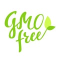 GMO free hand drawn logo, label, with leaf and sprout. Vector illustration eps 10 for food and drink, restaurants, menu