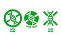 GMO free label for no gmo added product package icon design template. Vector green DNA symbol for GMO free food Royalty Free Stock Photo