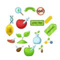 GMO goods icons set, cartoon style Royalty Free Stock Photo