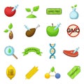 GMO goods icons set, cartoon style Royalty Free Stock Photo