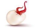 GMO product. Egg with aliens red tentacles