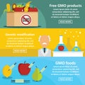 GMO products banner horizontal set, flat style Royalty Free Stock Photo