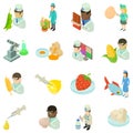 GMO test icons set, isometric style