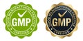 GMP certified badge. Good manufacturing practices