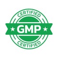 GMP certified icon or logo. Good manufacturing practice stamp or seal design. Quality standard label.