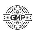 GMP certified icon or logo. Good manufacturing practice stamp or seal design. Quality standard label.