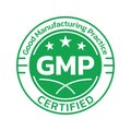 GMP certified icon or logo. Good manufacturing practice stamp or seal design. Quality standard label.