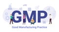 Gmp good manufacturing practice concept with big word or text and team people with modern flat style - vector