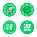 GMP Good manufacturing practice industrial green marks. Certified Product.