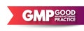 GMP Good Manufacturing Practice - system for ensuring that products are consistently produced and controlled according to quality