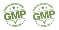 GMP Good Manufacturing Practice, vintage grunge certified round stamp - Vector