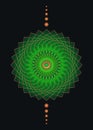 Sacred Geometry Mandala, green flower gold meditative circle icon, geometric logo design, mystical religious wheel, Indian chakra Royalty Free Stock Photo