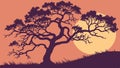 Gnarled old tree silhouette against a sunset vector art, vector design Generative AI Royalty Free Stock Photo